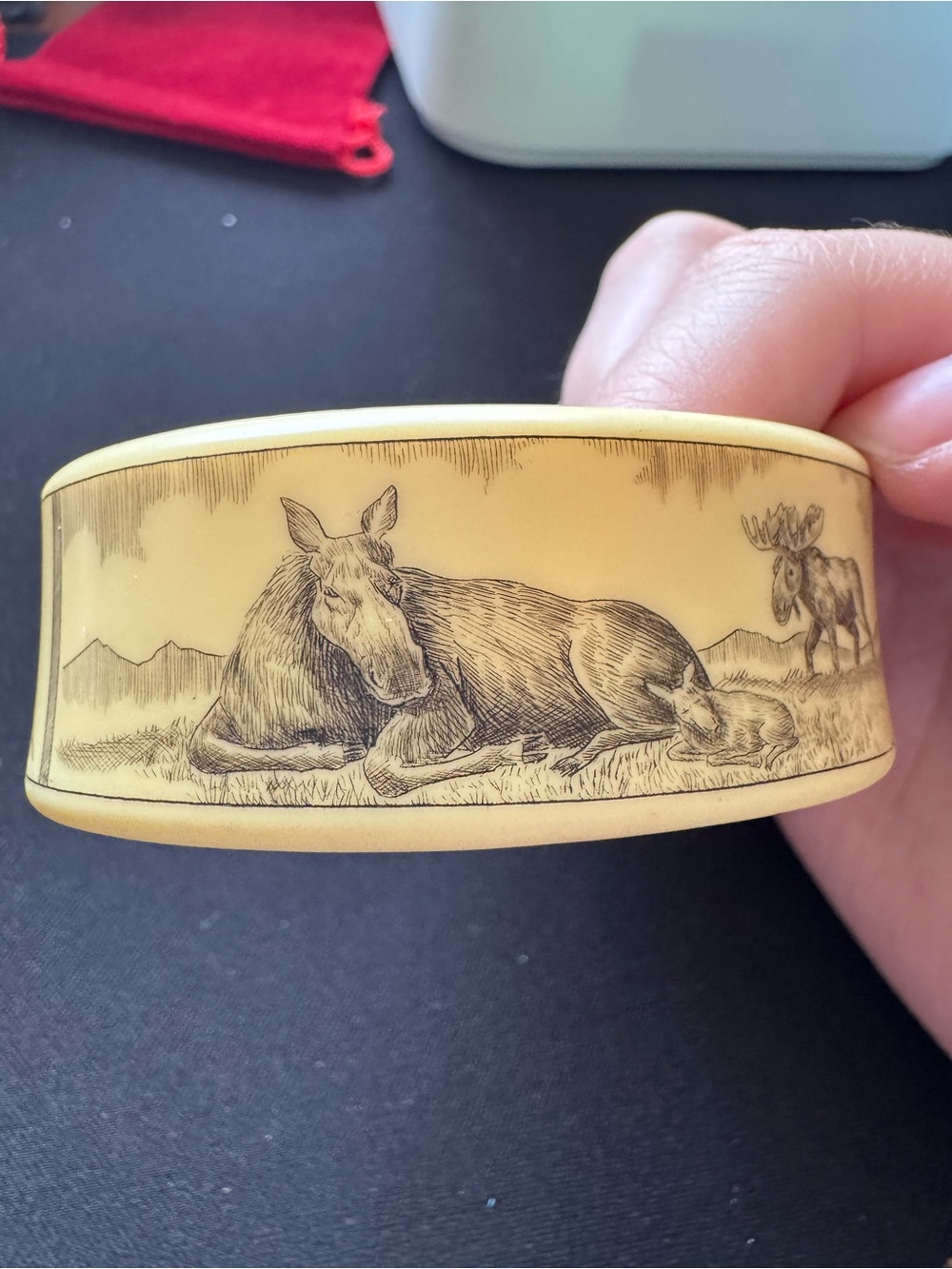 Bracelet Cuff Scrimshaw Style Moose Wide Cuff Bracelet Alaska